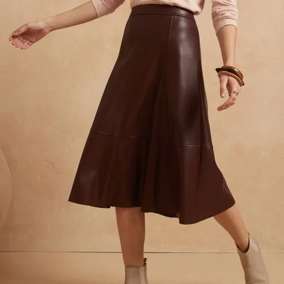 Banana Republic Vegan Leather midi Skirt in Cacao Sz 2 - Picture 1 of 6
